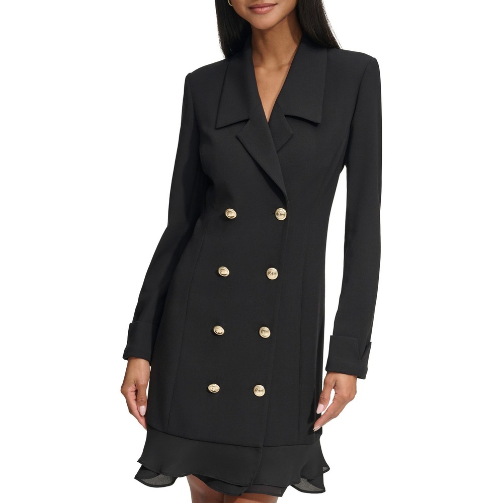 Karl Lagerfeld Double Breasted Long Sleeve Scuba Crepe Blazer Dress Women 8 Blk